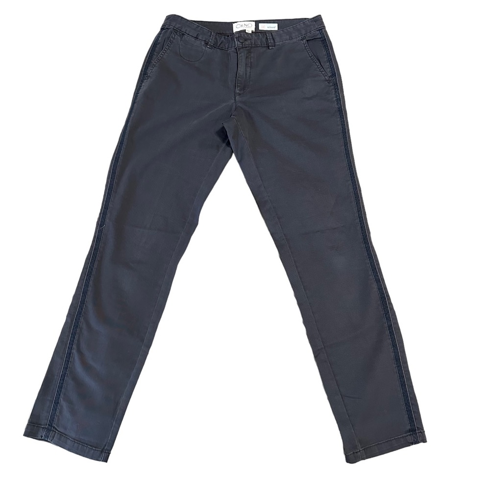 Chino by Anthropologie Relaxed Straight Pant Dark Gray Black with stripe Size28